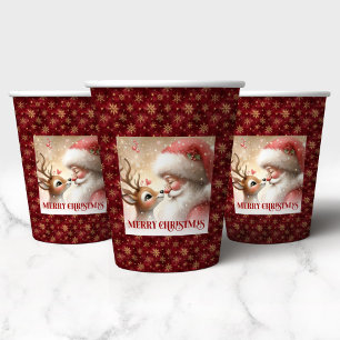 Santa Claus and Red Nose Rudolph Holiday Cups