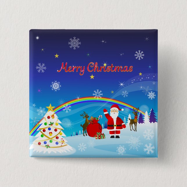 Santa Claus and Reindeer 15 Cm Square Badge (Front)