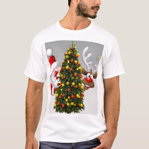 Santa claus and reindeer behind a christmas tree.j T-Shirt