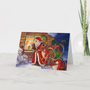 Santa Claus and Reindeer Christmas Holiday Card