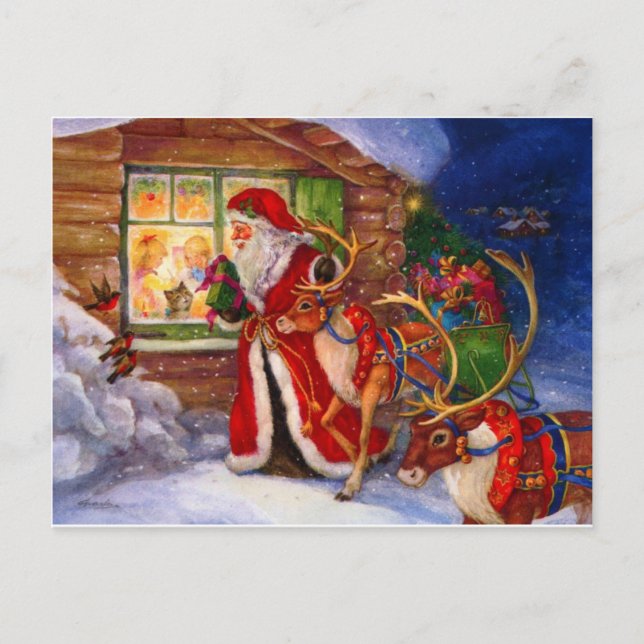 Santa Claus and Reindeer Christmas Holiday Postcard (Front)