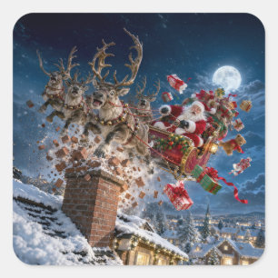 Santa Claus and Reindeer Crash Square Sticker