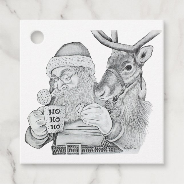 Santa Claus and Reindeer Favour Tags (Front)