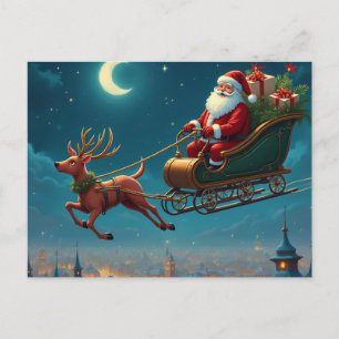 Santa Claus and reindeer Holiday Postcard
