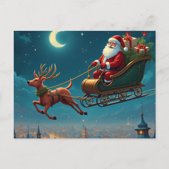 Santa Claus and reindeer Holiday Postcard (Front)