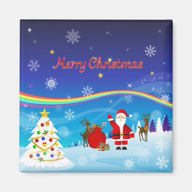 Santa Claus and Reindeer Magnet (Front)