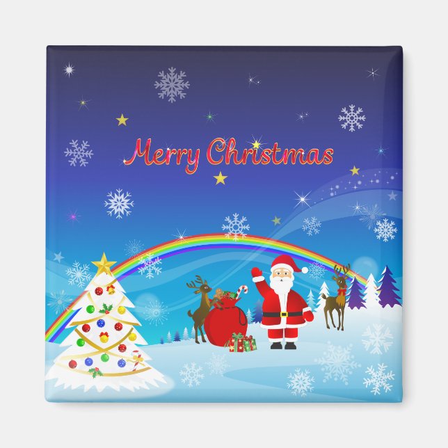 Santa Claus and Reindeer Magnet (Front)