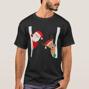 Santa Claus and Reindeer Merry Christmas and Happy T-Shirt