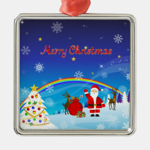 Santa Claus and Reindeer Metal Tree Decoration
