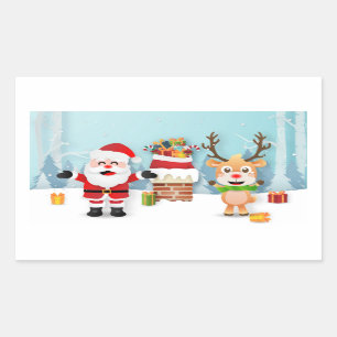 Santa Claus And Reindeer Rectangular Sticker