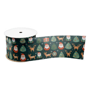 Santa Claus and Reindeer Satin Ribbon
