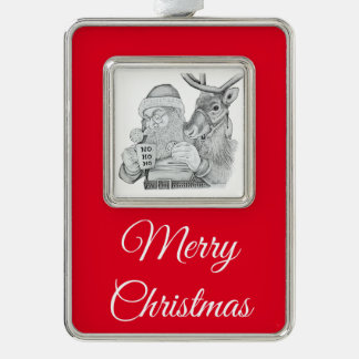 Santa Claus and Reindeer Silver Plated Framed Ornament