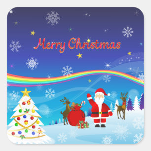 Santa Claus and Reindeer Square Sticker