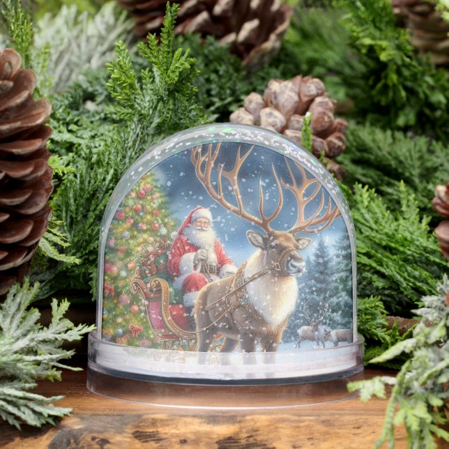 Santa Claus and Reindeer Vintage Christmas  Snowglobe (Winter)