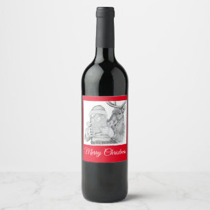Santa Claus and Reindeer Wine Label