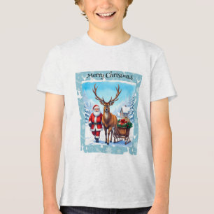 Santa Claus and Reindeer's Christmas Journey  Tri-Blend Shirt