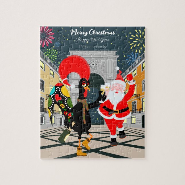 Santa Claus and Rooster Champagne Toast to New Yea Jigsaw Puzzle (Vertical)