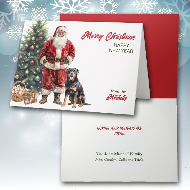 Santa Claus and Rottweiler Dog Christmas Holiday Card (Creator Uploaded)