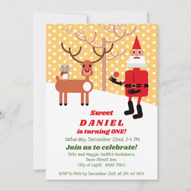  Santa Claus and Rudolph First Birthday Party  Invitation (Front)