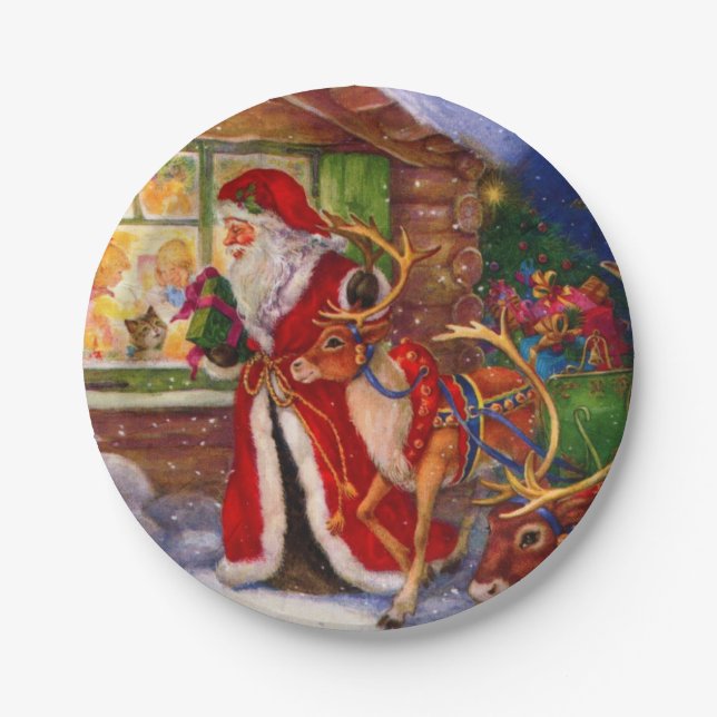 Santa claus and rudolph paper plate (Front)