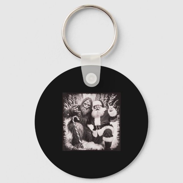 Santa Claus And Sasquatch Bigfoot Funny Joyful Sno Key Ring (Front)