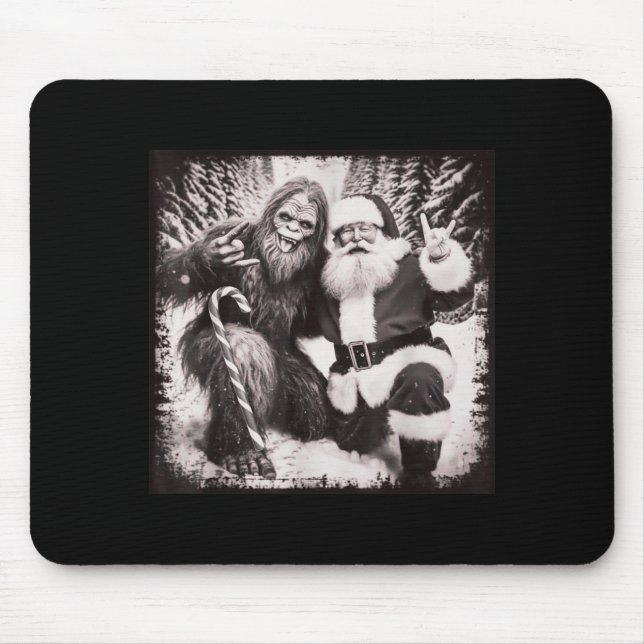 Santa Claus And Sasquatch Bigfoot Funny Joyful Sno Mouse Mat (Front)