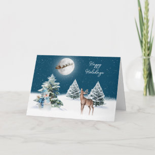Santa Claus and Sleigh Deer In Moonlight Card