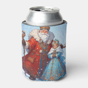 Santa Claus and Snow Maiden Celebrating Christmas Can Cooler