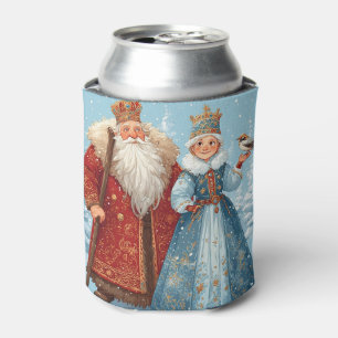 Santa Claus and Snow Maiden Celebrating Christmas Can Cooler