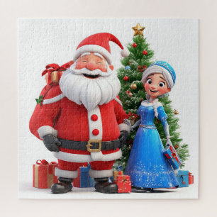 Santa Claus and Snow Maiden Celebrating Christmas Jigsaw Puzzle