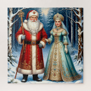 Santa Claus and Snow Maiden Celebrating Christmas Jigsaw Puzzle