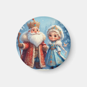 Santa Claus and Snow Maiden Celebrating Christmas Magnet