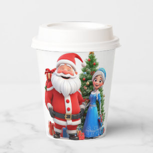 Santa Claus and Snow Maiden Celebrating Christmas Paper Cups