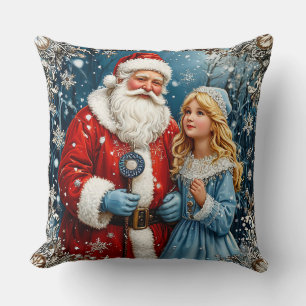 Santa Claus and Snow Mainen in a Winter Wonderland Cushion