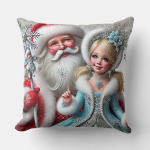 Santa Claus and Snow Mainen in a Winter Wonderland Cushion