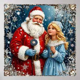 Santa Claus and Snow Mainen in a Winter Wonderland Poster