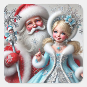 Santa Claus and Snow Mainen in a Winter Wonderland Square Sticker