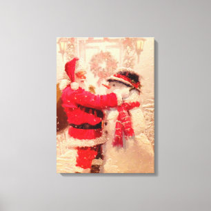 Santa Claus and Snowman Canvas Print