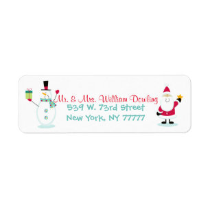 Santa Claus and Snowman Christmas Return Address
