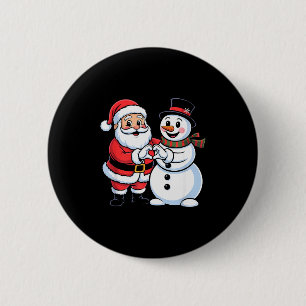Santa Claus And Snowman Heart Hand Sign Christmas  6 Cm Round Badge
