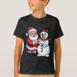 Santa Claus And Snowman Heart Hand Sign Christmas  T-Shirt<br><div class="desc">Santa Claus And Snowman Heart Hand Sign Christmas Kids Women</div>