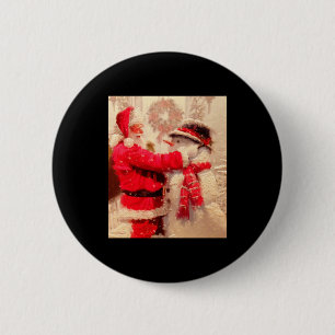 Santa Claus And Snowman In Snowfall 6 Cm Round Badge