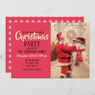 Santa claus and snowman in snowfall          invitation