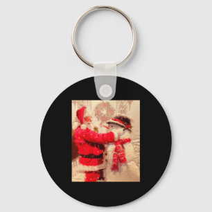 Santa Claus And Snowman In Snowfall Key Ring