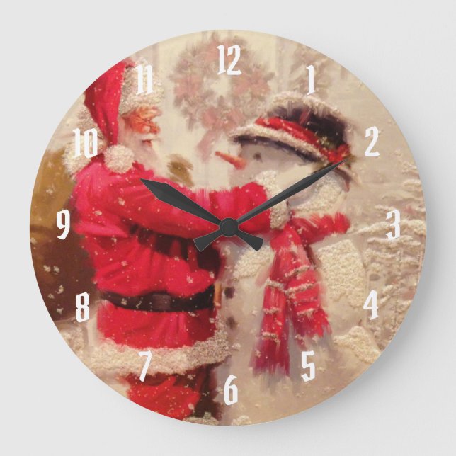 Santa claus and snowman in snowfall large clock (Front)