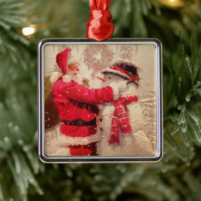 Santa claus and snowman in snowfall metal tree decoration (Tree)