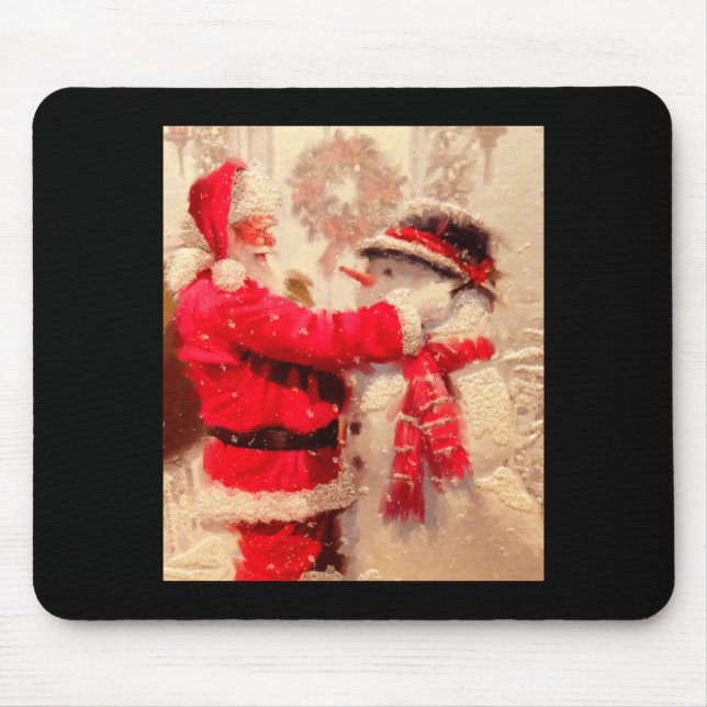 Santa Claus And Snowman In Snowfall  Mouse Mat (Front)