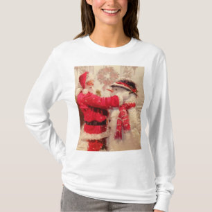 Santa claus and snowman in snowfall T-Shirt