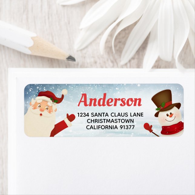 Santa Claus and Snowman Return Address Label (Insitu)