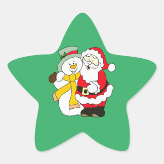 Santa claus and snowman star sticker